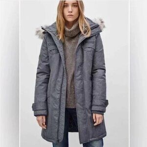 Aritzia TNA Women's Verbier Grey Warm Winter Parka Knee Length No Hood Size S